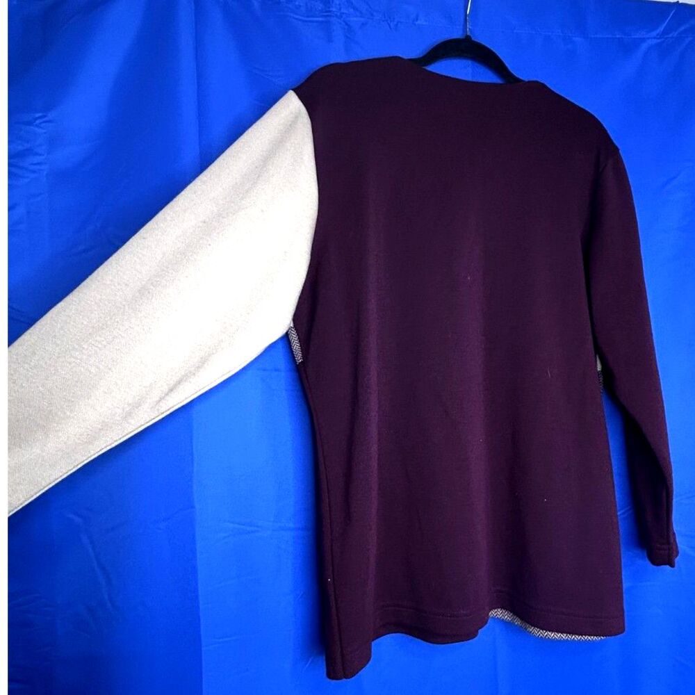 Alfred Dunner Mens Purple Colorblock Crewneck Sweater Herringbone Patchwork Sz L - Picture 5 of 6